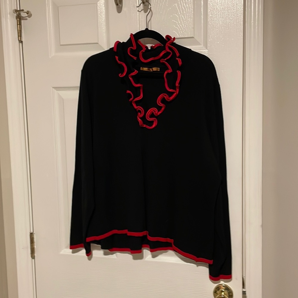 Belladini black sweater with red ruffle trim 3x